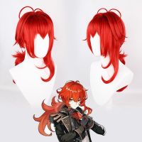 Cosplay wig Floating art original god di Luke cos wig dawn chateau childe red layered micro volume fleeciness modelling