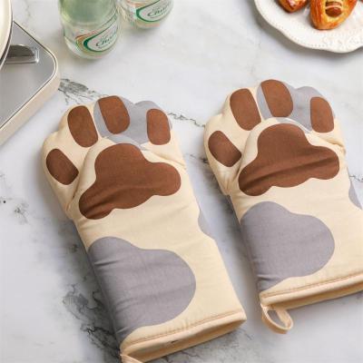 Heat Resistant Potholder Long Oven Mitts Cute Cat Paws Anti-scald Kitchen Gloves For Barbecue Cooking Baking Baking Supplies