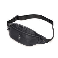 Annmouler Fashion Punk Waist Bag Pu Leather Fanny Pack Uni Rivet Phone Pouch Black Chest Shoulder Bag Fashion Hip Bag