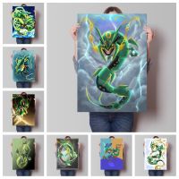 Rayquaza อะนิเมะพิมพ์โปสเตอร์ Vintage ภาพวาดผ้าใบสำหรับตกแต่งบ้าน-Modern Wall Décorer