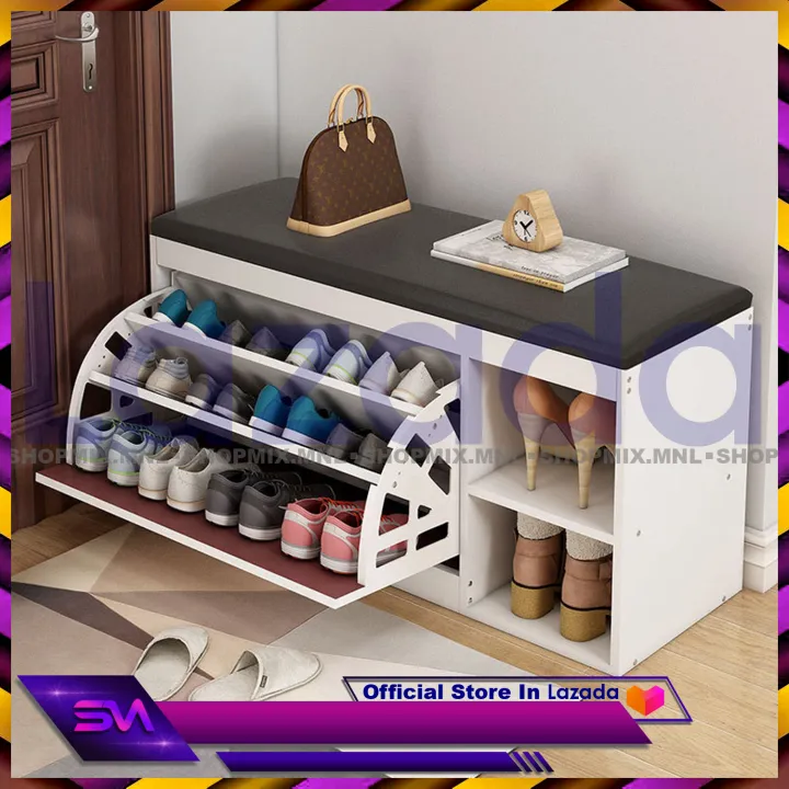 SHOPMIX Shoe Storage Benches with Cushion Seating, Puff Surface Flip