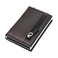 （Layor wallet） ซองใส่บัตรเครดิตอัตโนมัติกระเป๋าสตางค์ขนาดเล็ก RFID Blocking Mens Faux Leather Zipper Coin Purse Business Slim Pocket