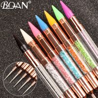 BQAN ปากกาวาดจุดทาเล็บแบบคู่6สี,ทองคำสีกุหลาบลูกปัดคริสตัลสำหรับหยิบหมุดพลอยเทียมเครื่องมือทำเล็บดินสอแวกซ์