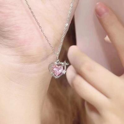 Pink Heart Pendant Necklace Fashion Alloy Necklace Gift Jewelry Accessories Q0X2