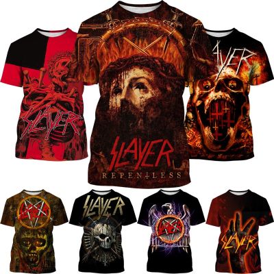 Summer New Fashion Cool Horror Heavy Metal Band Slayer 3D Printing Mens Round Neck Short Sleeve Shirt