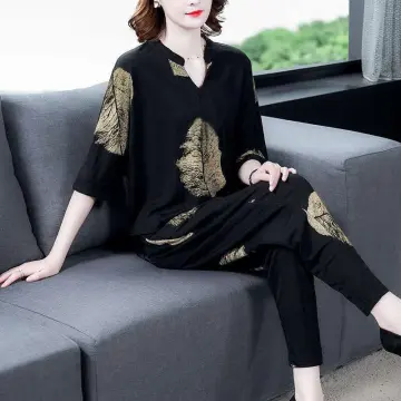 Set Pants Shirt Women, Vintage Print Shirt Pants Sets