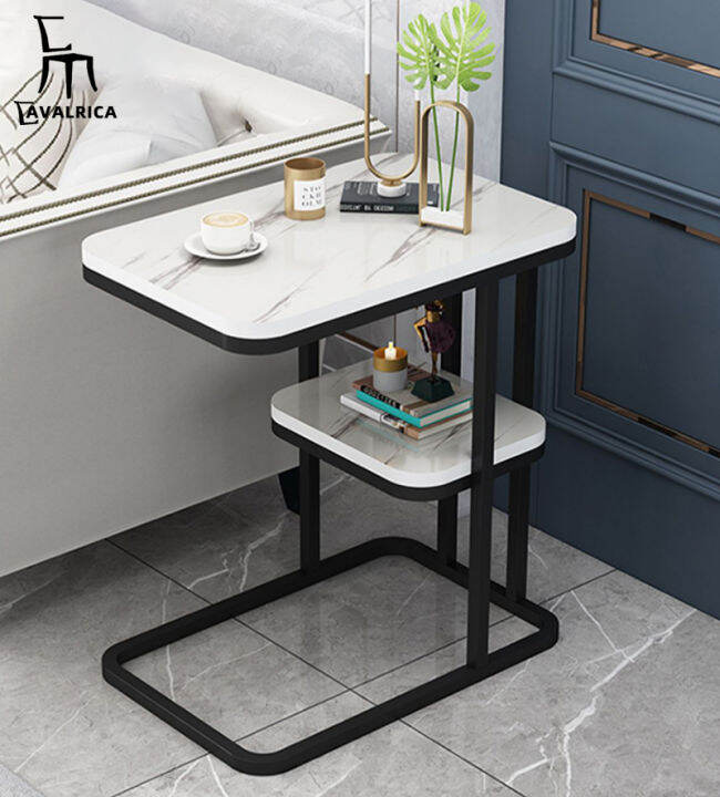 Cshaped Sofa side table iron+wooden mini side table light luxury style living room simple side