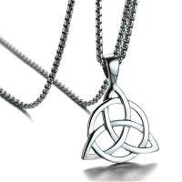 วินเทจบุรุษเครื่องประดับโชคดี Triquetra ทรินิตี้ปมเสน่ห์จี้สร้อยคอสำหรับผู้ชายสแตนเลสไอริชสร้อยคอโซ่พังก์