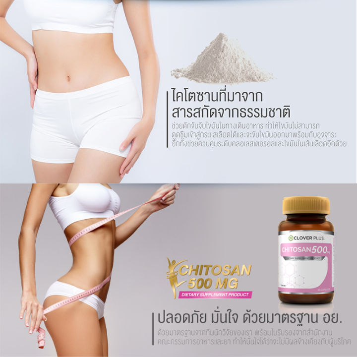 แพ็คคู่-clover-plus-chitosan-500-mg-ไคโตซาน-500-mg-ผลิตภัณฑ์เสริมอาหารไคโตซาน-มีส่วนช่วยควบคุมไขมันใหม่-ช่วยลดคอลเรสเตอรอล-30-แคปซูล-อาหารเสริม