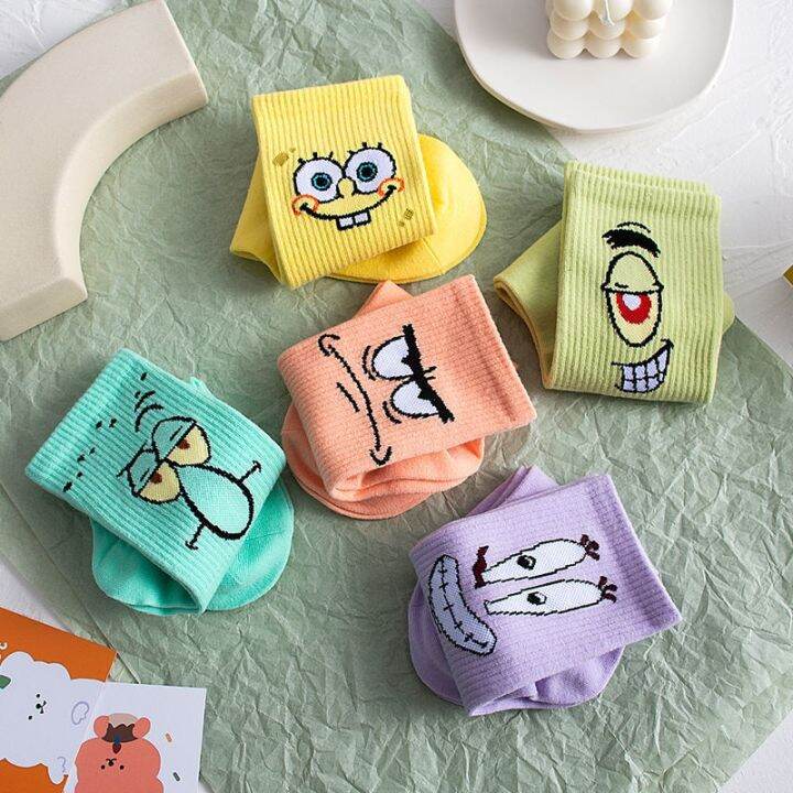 พร้อมส่ง-ถุงเท้า-ผ้าฝ้าย-พิมพ์ลายการ์ตูน-spongebob-squarepants-น่ารัก-แฟชั่นฤดูใบไม้ผลิ-และฤดูใบไม้ร่วง-สําหรับผู้หญิง-และนักเรียน