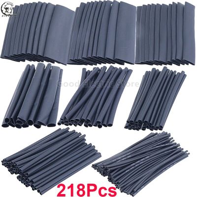 218PCS/Bag Black Ratio 2:1 Polyolefin 8 Sizes Shinkable Wrap Sleeves Kit Tubing Cable Sleeving Assorted Heat Shrink Tube Cable Management