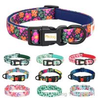 Nylon Flower Dog Collar Floral Printed Dog Cat Collars Adjustable Puppy Collar for Small Medium Large Dog Chihuahua Bulldog Pug