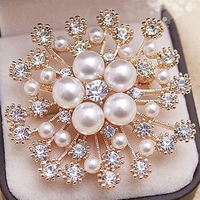 Fashion Alloy Pearl Rhinestone Brooch Womens Elegant Clothing Shawl Scarf Buckle Pins Jewelry Round Bouquet Brooch Pin