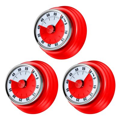 3X 60 Minutes Mechanical Timer-Magnetic Visual Countdown Timer with Alarm for Kitchen Cooking Baking Sports Kids