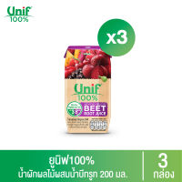 [3 กล่อง] Unif 100% น้ำผักผลไม้ผสมน้ำบีทรูทรวม100% 200มล.