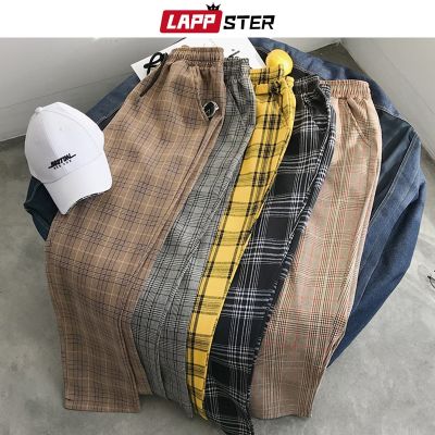 LAPPSTER กางเกงขายาวลายสก็อตสตรีทแวร์สไตล์เกาหลี,กางเกงเอวสูงสไตล์ฮาราจูกุ2020ขนาดพิเศษกางเกงฤดูใบไม้ร่วง