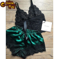 Lady Fashion Clothing 2 Pcs/set Women Lace Erotic Lingerie Sexy Hollow V-neck Lace Sling Top Briefs Two-piece Suit Pajamas