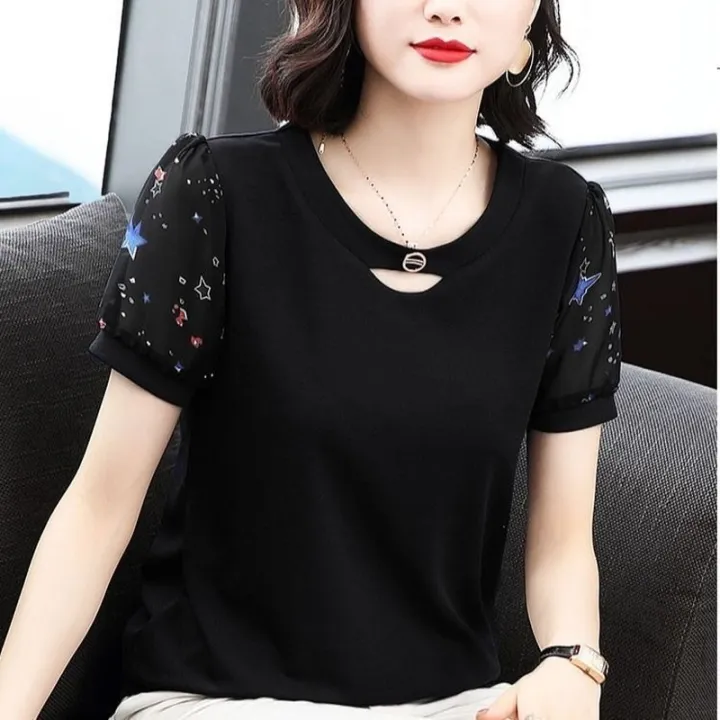 Ladies Chiffon Short-Sleeved Top 2021 Summer New Fashion Korean Version Large  Size Loose And Thin T-Shirt Short-Sleeved T-Shirt | Lazada Ph