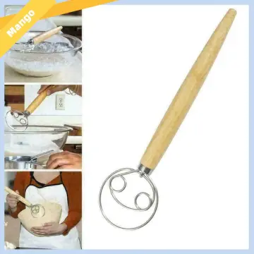 13'' oak handle Flour Coil Whisk Mixer Hand Egg Beater Cream Flour