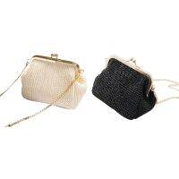 2 Pcs Small Crossbody Boho Bags for Women Evening Clutch Bags Hasp Ladies Handbag Female Straw Beach Rattan Women Messenger Bag, Khaki &amp; Black