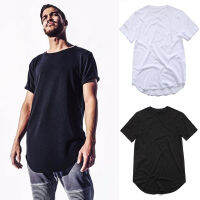 Mens Long Shorts Sleeve T-Shirts Curved Hem Male Hip Hop Tshirt Fashion Solid Top Tee Swag Clothes Male Streetwear Top