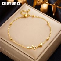 【CW】♙∋♠  DIEYURO 316L Electrocardiogram Anklets New Trend Leg Chain Non-fading Jewelry