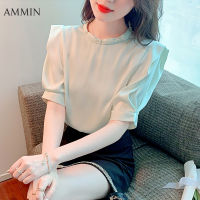 AMMIN เสื้อสตรีสไตล์เกาหลีแขนสั้น,เสื้อคอกลมผ้าชีฟองสำหรับผู้หญิงแฟชั่นใหม่สำหรับฤดูร้อนปี2022เสื้อผู้หญิงสไตล์เกาหลีแขนสั้นสง่างามเสื้อสวมหัว