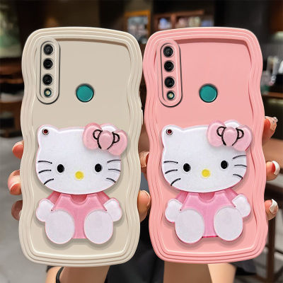 JieFie เคสมือถือลาย Hello Kitty,เคสโทรศัพท์ Huawei P20 P20 Pro P30 P30 Pro P40 P40โปร P50 P50โปร Y9 2019 Y9 2019การ์ตูนที่ซ่อนอยู่เคสกระจกเงาโต๊ะเครื่องแป้ง TPU แบบนิ่มขอบคลื่นฝาครอบโทรศัพท์กันกระแทก