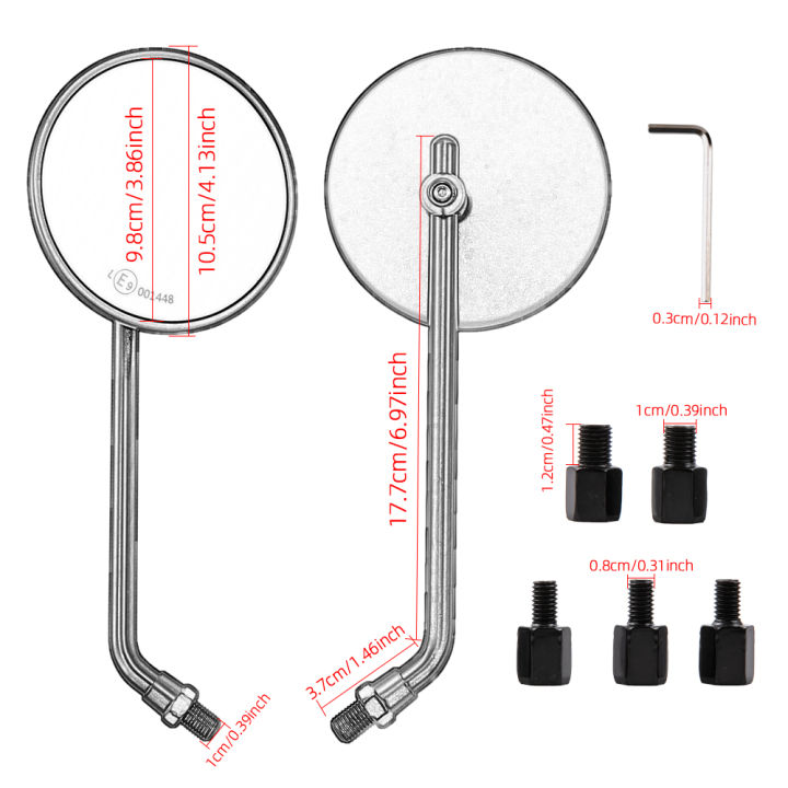 e-mark-กระจกมอเตอร์ไซค์สกูตเตอร์สีดำโครเมียม8มม-10มม-1คู่กระจกทรงกลมสำหรับ-honda-cb-350-450-550-600-650-900-750