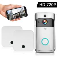 Smart HD 720P Wire-less Video Intercom WI-FI Video Door Phone Visual Door Bell WI-FI Doorbell Camera for Apartme-nts IR Alarm Wire-less Security Camera with Batt-eries &amp; 2 Chimes Silver