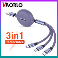 VAORLO 3 In 1สายชาร์จที่ดึงกลับได้ไมโคร USB ประเภท-C ฟ้าผ่า3A โทรศัพท์มือถือที่ชาร์จความเร็วสูงลวดสากลสามารถใส่ได้กับ iPhone สำหรับสมาร์ทโฟนทุกแบบ