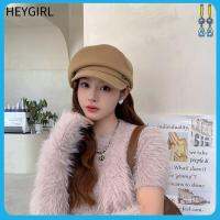 HEYGIRL ปีกสั้นสั้น หมวกทรงแปดเหลี่ยมที่แสดงถึงอารมณ์ ผ้าคอตตอน สไตล์วรรณกรรม หมวกเบเร่ต์ย้อนยุค วินเทจ ใบหน้าเล็กลง หมวกเด็กขายหนังสือพิมพ์ ผู้หญิงสาวสาว