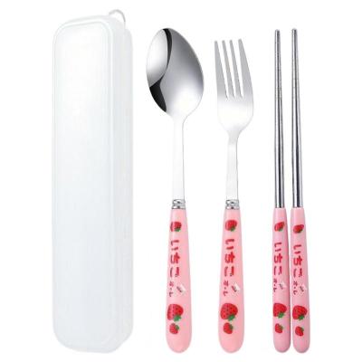 Camping Utensils Set Cute Stainless Steel Chopsticks Spoon Fork Cutlery Set 3 In 1 Travel Tableware Set With Case For Travel Flatware Sets