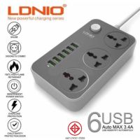 LDNIO SC3604 ปลั๊กต่อพ่วงไฟฟ้า 2 เมตร 3 ช่อง AC Socket + ช่องชาร์จ USB 6 Port 3.4 A