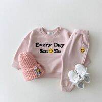 【CC】 1523C Children Clothing Set 2022 Korean Fashion Letters Smiley Face Sweater  Pants