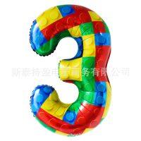 ✵ New Lego Building Block Boy Birthday Theme 32 quot;Digital Aluminum Balloon Party Decorative Balloon