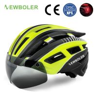 HOT★NEWBOLER จักรยานสีเหลืองไฟ LED เลนส์แว่นตาว่ายน้ำหมวกกันน็อคขี่จักรยาน MTB จักรยาน Helmet กีฬาปลอดภัยหมวกสำหรับชายหญิงผู้ใหญ่