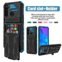 Card Holder Phone Case Realme 5 5i 6i C3 Luxury Casing Shockproof Armor Stand Hard Back Cover RMX1911 RMX1919 RMX2030 RMX2032 RMX2040