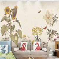 ☜▩ Decorative wallpaper series American style Scandinavian small fresh style sunflower plant TV background wall decorative painting