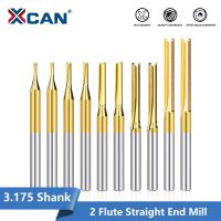 XCAN End Mill 2 ขลุ่ยตรง End Mill 3.175 Shank Titanium Coated CNC Cutter Machine Milling Tool เครื่องมือกัดคาร์ไบด์