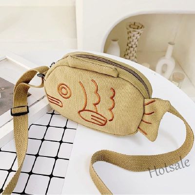 【hot sale】♕☒ C16 New Japanese creative cute cartoon small fish canvas messenger bag girl embroidery messenger bag