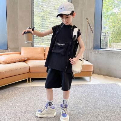 【Ready】🌈 Boys summer vest sleeveless suit 2023 summer style handsome and fashionable little boy casual sports shorts Korean trendy