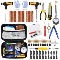 Car Tire Repair Tool Kit Studding Tool Set Auto Bike Pture Plug Garage Needle Nose Pliers Vacuum Film Nail W/EVA Storage Case