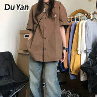 Du Yan เสื้อเชิ้ตแขนสั้นวินเทจสไตล์ญี่ปุ่นสำหรับผู้หญิง,เสื้อลำลองทรงหลวมดีไซน์เสื้อแขนสั้นเซ้นส์เซ้นส์นิช