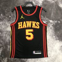 Hot Pressing Authentic Custom Jersey 2022-23 Mens Atlanta Hawks Dejounte Murray Swingman Jersey-ขาว/ดำ/แดง