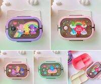 กล่องข้าวแคร์แบร์ Care Bears รุ่น 2 ชั้น ด้านในมีช่องแบ่ง 3 ช่อง พร้อม ช้อน-ส้อมมีหูหิ้วพับเก็บในตัว JK-36