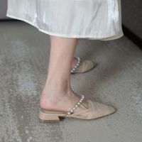 -mat casl outer Btou pearl mesh se low-heel thick-heel half-slipper s for women -GGX23722✚♗◊