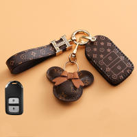 หนังเย็บมือสำหรับ Honda City HRV Civic Accord CRV Sir BRV Keyless Remote Car Key Cover Case