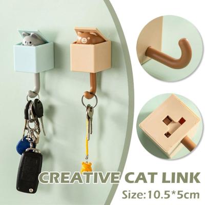 Creative Cat Hook Strong Traceless Perforated Coat Dormitory Sticky Hat Hook Hanging And Crochet Hook Clothes Cute Behind Door Q9Z4