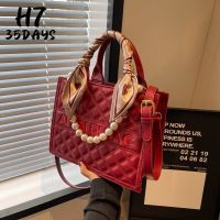 [Hot style] H7 French ins style versatile large-capacity bag womens fashion rhombus tote commuter shoulder cross-body